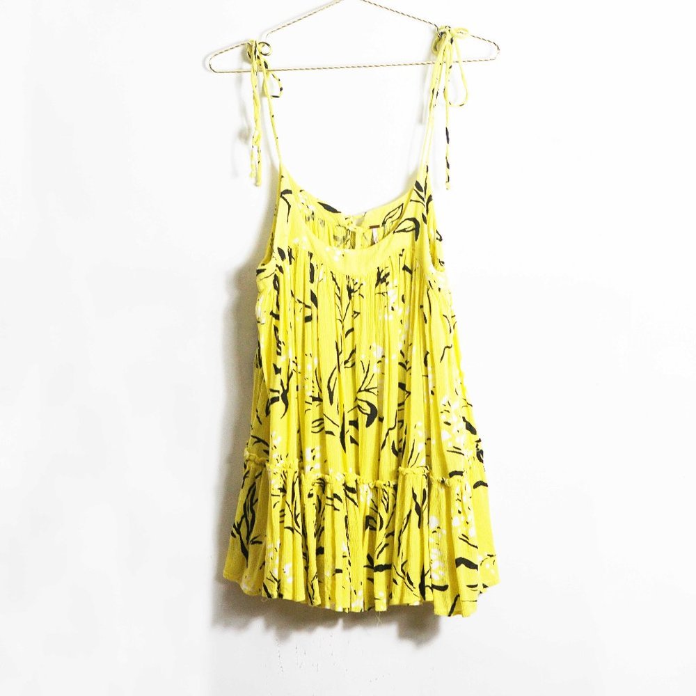 Free People Yellow Floral Mini Swing Dress XS